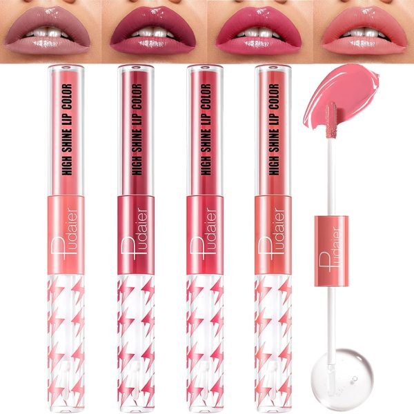 NALACAL Lip Gloss Set, 4 Pcs Makeup Lip Gloss, Long Lasting Lip Shine, Lipsticks For Women Long Lasting, Double Ended Clear Lip, High Pigment Liquid Lipstick, Cosmetics Glaze Lip