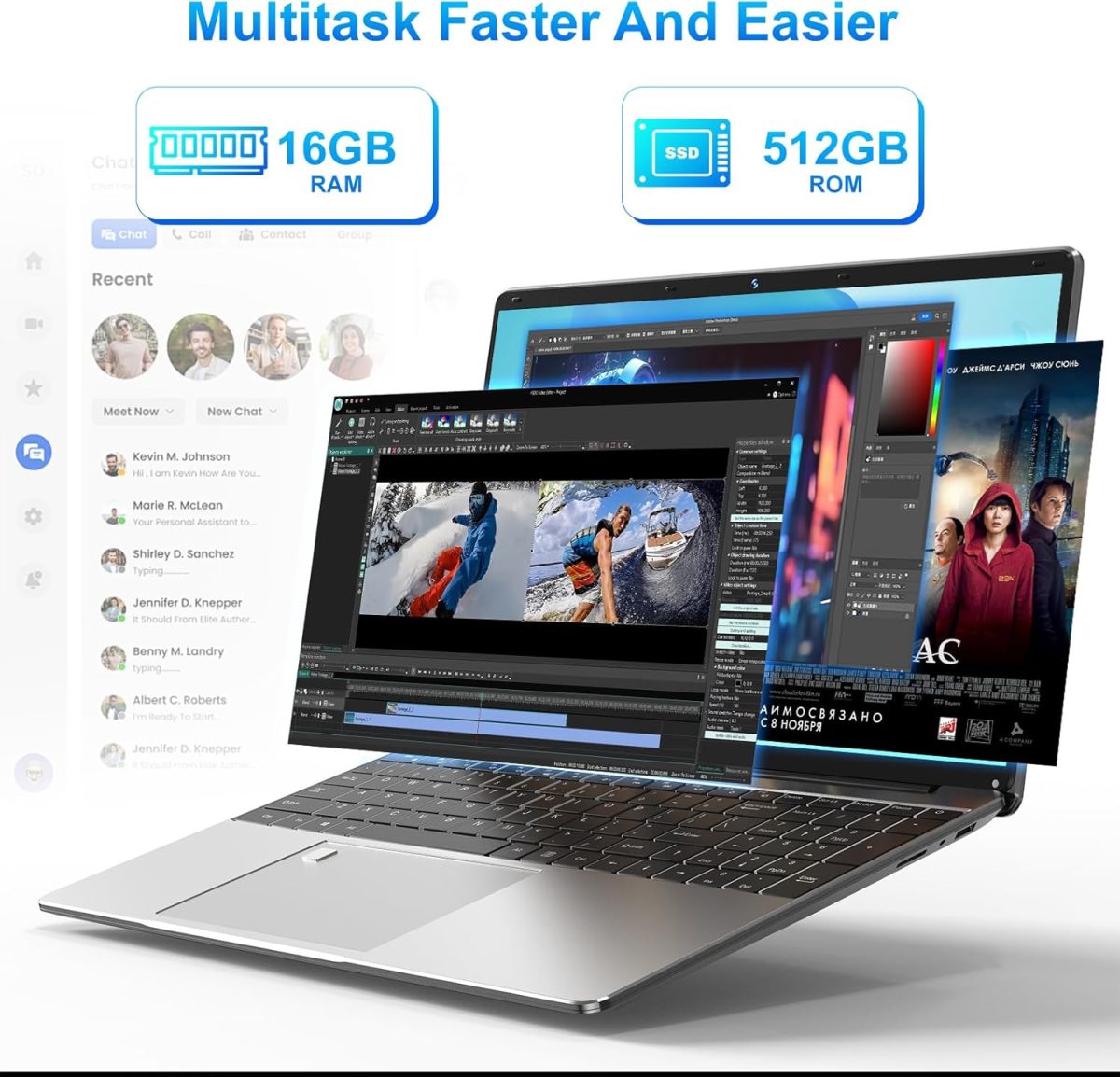 ⁦DREAMFYRE 16.1" Laptop - 2.5K HD Laptop PC 16GB RAM 512GB SSD, Quad-Core N95 Processor (up to 3.4 GHz) Portable Laptop Computer with Touch ID, WiFi, BT4.2, Suitable for Business/Entertainment⁩ - الصورة ⁦5⁩