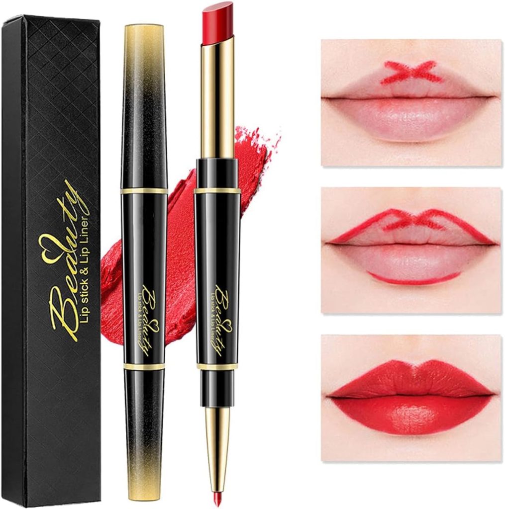 NALACAL Lip Liner And Lipstick Set,2-in-1 Double Head Matte Cream Lipstick & Lip Liner,Waterproof Sweatproof No Smudge Long-Lasting Moisturizing Smooth Highly Pigmented Makeup Set(Red)