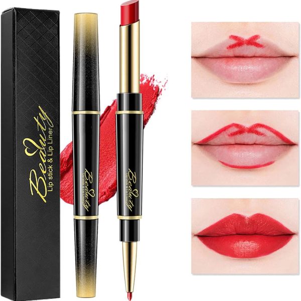 NALACAL Lip Liner And Lipstick Set,2-in-1 Double Head Matte Cream Lipstick & Lip Liner,Waterproof Sweatproof No Smudge Long-Lasting Moisturizing Smooth Highly Pigmented Makeup Set(Red)