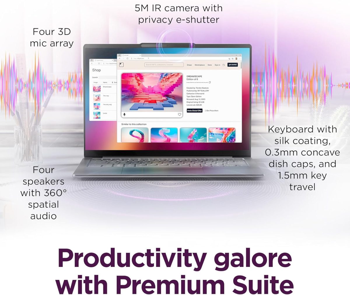⁦Lenovo Slim 7i - 2025 - Lightweight Laptop - 14" WUXGA Touchscreen Display - 16GB Memory - 1 TB Storage - Core Ultra 7 - Windows 11 Pro - Luna Grey⁩ - الصورة ⁦7⁩