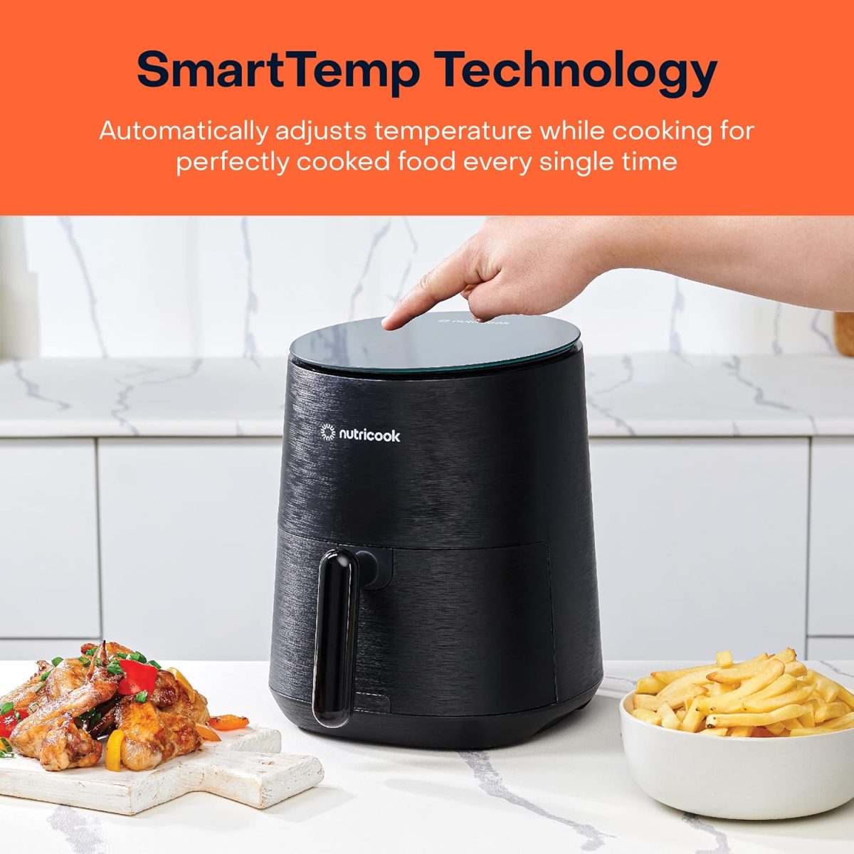⁦Nutricook Air Fryer Mini, 1500 Watts, Digital Display, Tempered Glass Control Panel, 8 Preset Programs with built-in Preheat function, 3.3 Liters, Black⁩ - الصورة ⁦5⁩