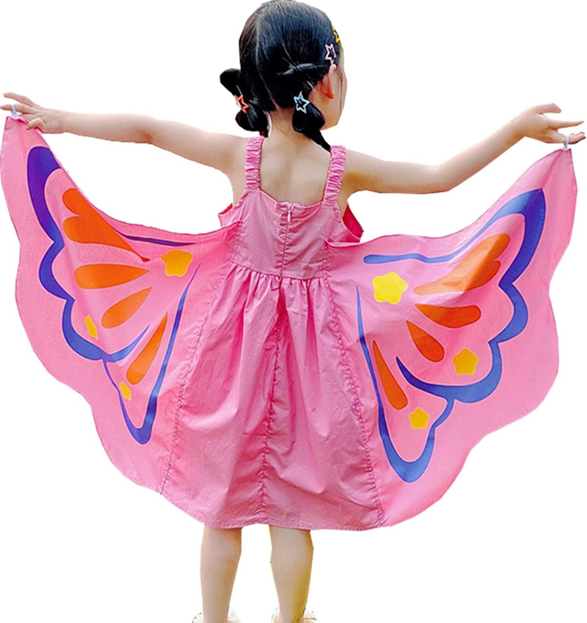 LIKPOJA Girls Summer Dresses Butterfly Floral Rainbow Casual Dress Cotton Shirt Short Sleeve Dress for Kids Age 2-6 Years Old