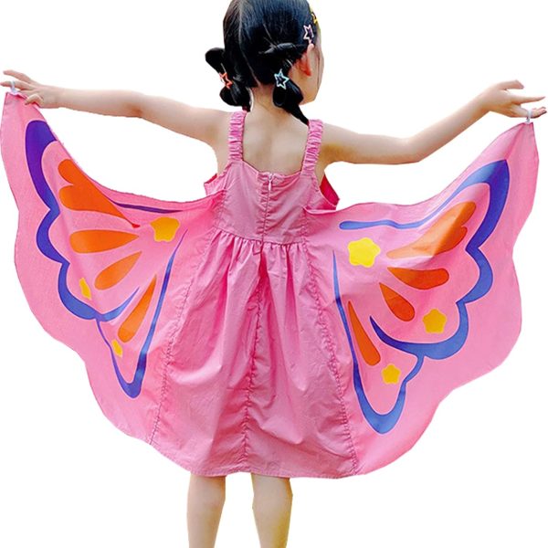 LIKPOJA Girls Summer Dresses Butterfly Floral Rainbow Casual Dress Cotton Shirt Short Sleeve Dress for Kids Age 2-6 Years Old