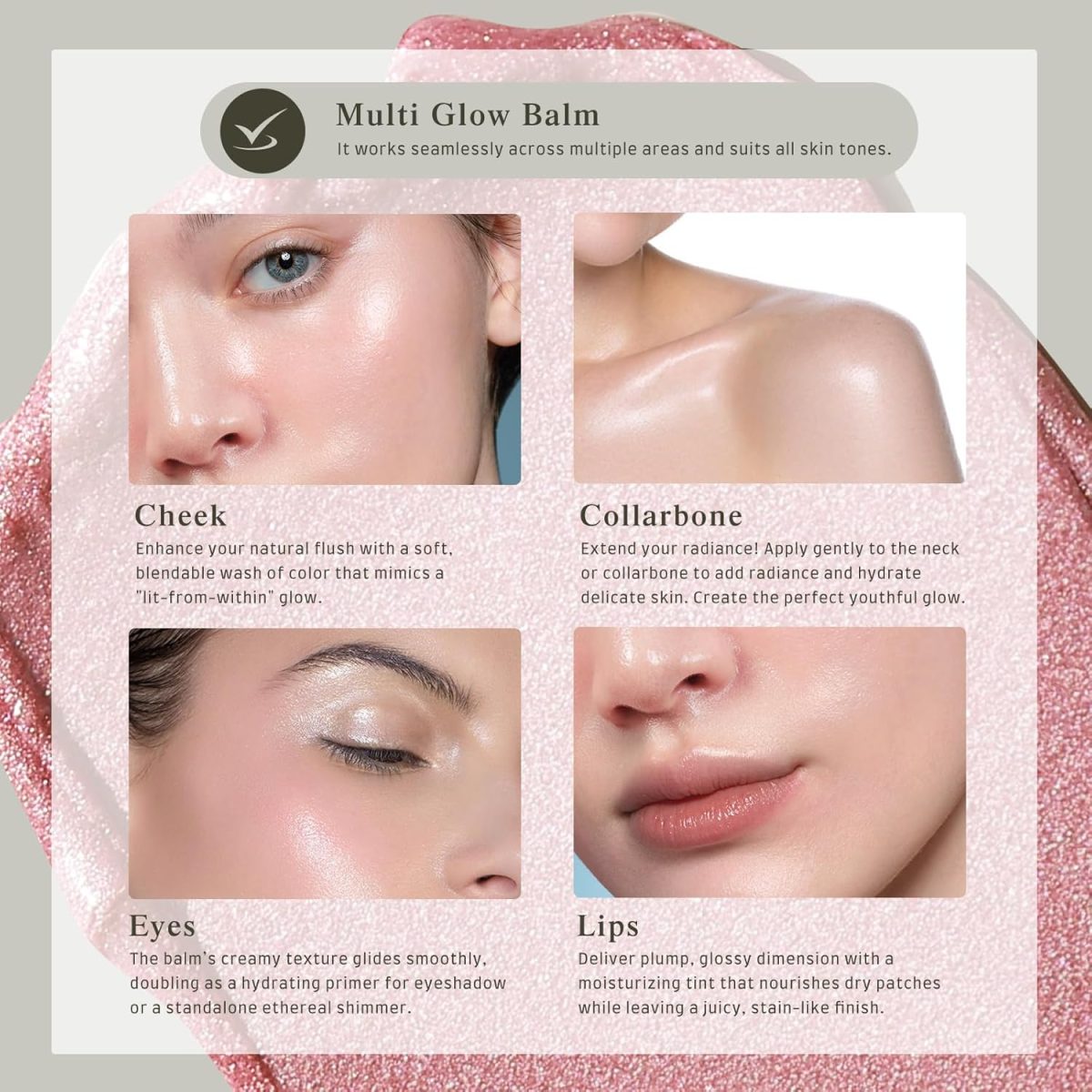 ⁦bayfree Multi Glow Balm Blush for Cheeks Blush Face Dewy Shine Light Texture Natural Vegan Hydrating Long Lasting Pink Sakura⁩ - الصورة ⁦6⁩