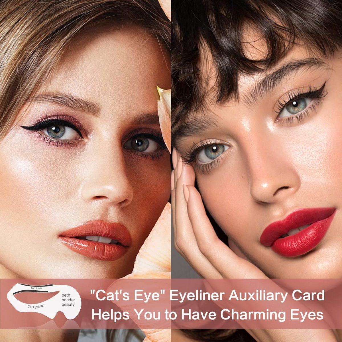 ⁦KASTWAVE 20 Pcs Eyeliner Stencil Reusable Smudgeproof Cat Eye Smoky Eye Eyeliner Template Stencil, Beauty Accessories Tools⁩ - الصورة ⁦4⁩