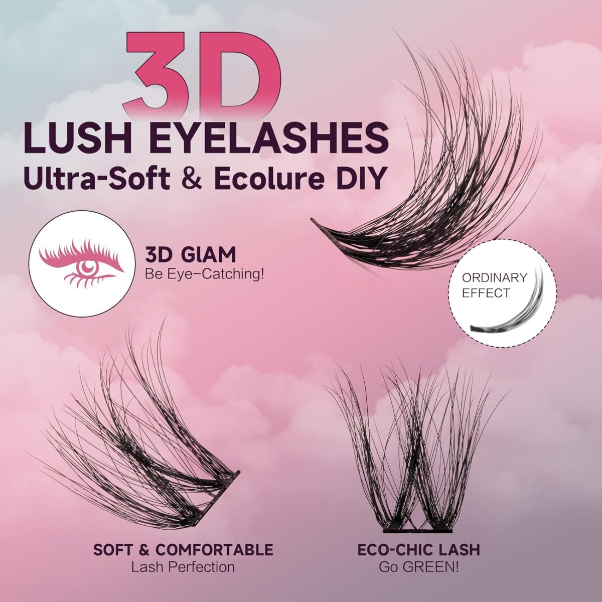 ⁦Lash Clusters Eyelash Extensions Diy 144 Clustres Lilhas d Curl Mayhug 3D Clusters Clusters Class Clusters Class Fluffy Clustres Fluffy Effect & Effect & Ultra-soft & Super LIGHT & DIY Home (Prism)⁩ - الصورة ⁦2⁩