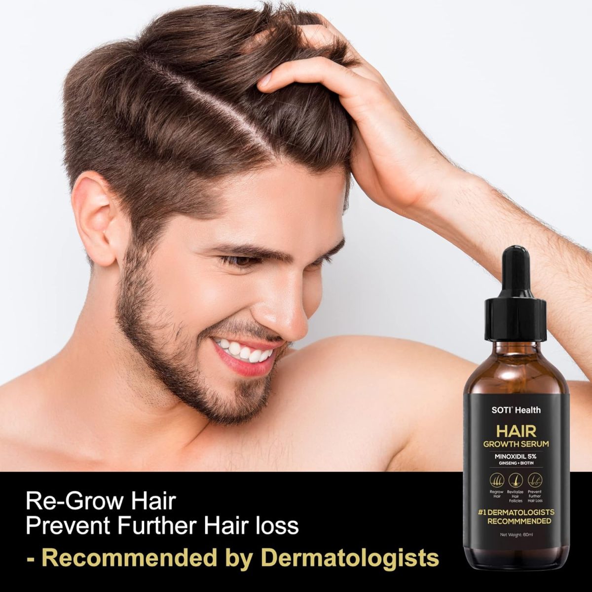 ⁦Soti Minoxidil 5% Hair Growth, Hair Loss Regrowth Serum. Made in USA! Dermatologists Recommended. Ginseng and Biotin Extra Strength Formula (3 Pack)⁩ - الصورة ⁦6⁩