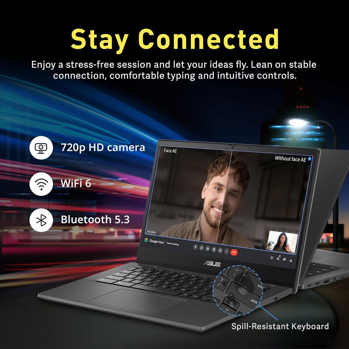 ⁦ASUS Chromebook CM1402 14" FHD Anti-Glare Laptop, MediaTek Kompanio 520, 4GB LPDDR4X, 224GB Storage(64GB eMMC+160GB Docking Station Set), HD Webcam, WiFi 6, Bluetooth, Chrome OS, Gravity Gray⁩ - الصورة ⁦4⁩