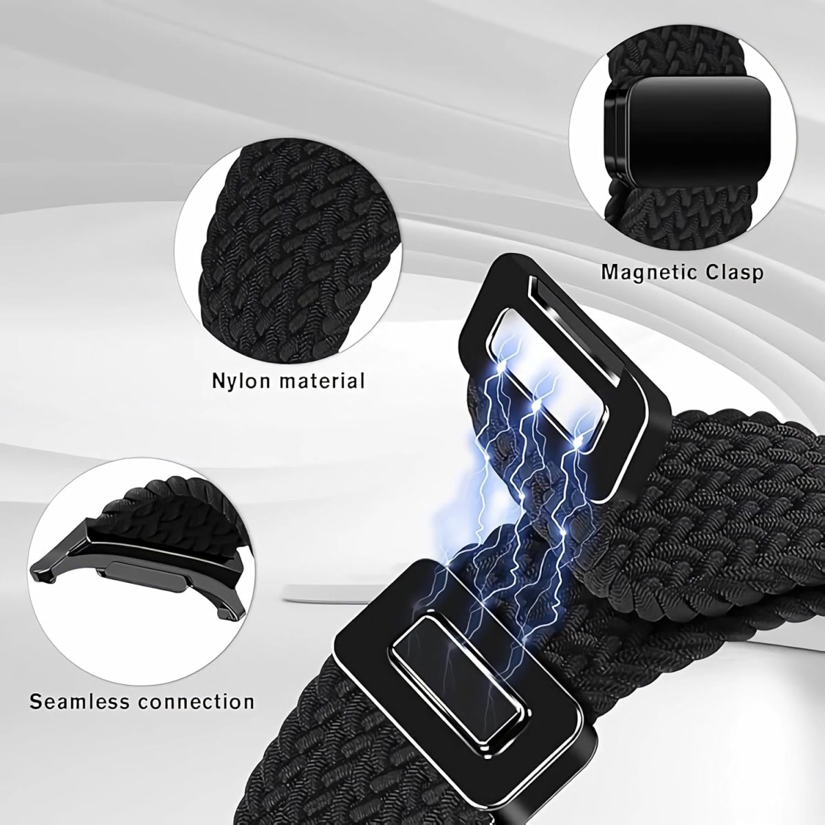 ⁦Braid Band Compatible with HUAWEI WATCH FIT4/ 4 Pro Smartwatch, Soft Stretch Nylon Replacement Strap with Magnetic Buckle (2 Packs)⁩ - الصورة ⁦3⁩