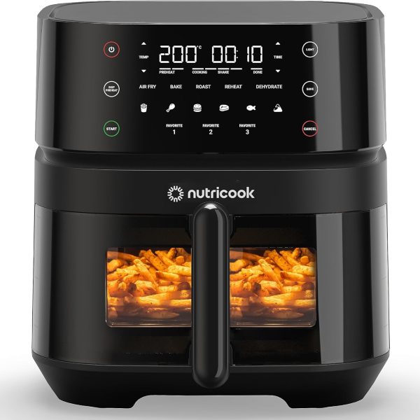 Nutricook Air Fryer 3 Vision with Clear Window and Internal Light by Caliber Brands, 5.7L, Air Fry, Roast, Bake, Dehydrate & Reheat, 6 Presets, AF357V, Black, 1700 Watts, 2 Year Warranty