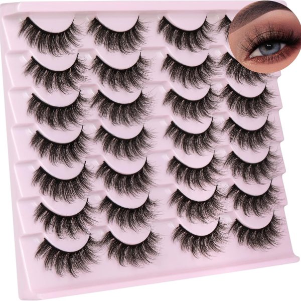 14 Pairs Wispy Mink Lashes Fluffy Eye Lashes, Natural Look 5D Volume 16mm Fake Eyelashes, Makeup Tools Eye Lashes