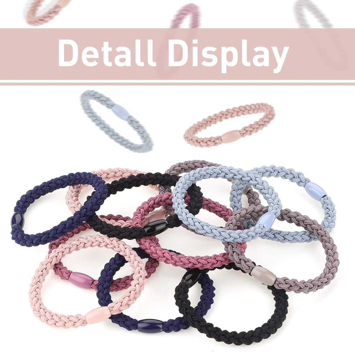 ⁦Chuangdi 12 Pieces Cotton Hair Ties Braided Hair Bands Elastic Hair Ties Ropes Braided Ponytail Holders Hair Accessories for Women Girls Thick Heavy and Curly Hair (Mixed Colors)⁩ - الصورة ⁦4⁩