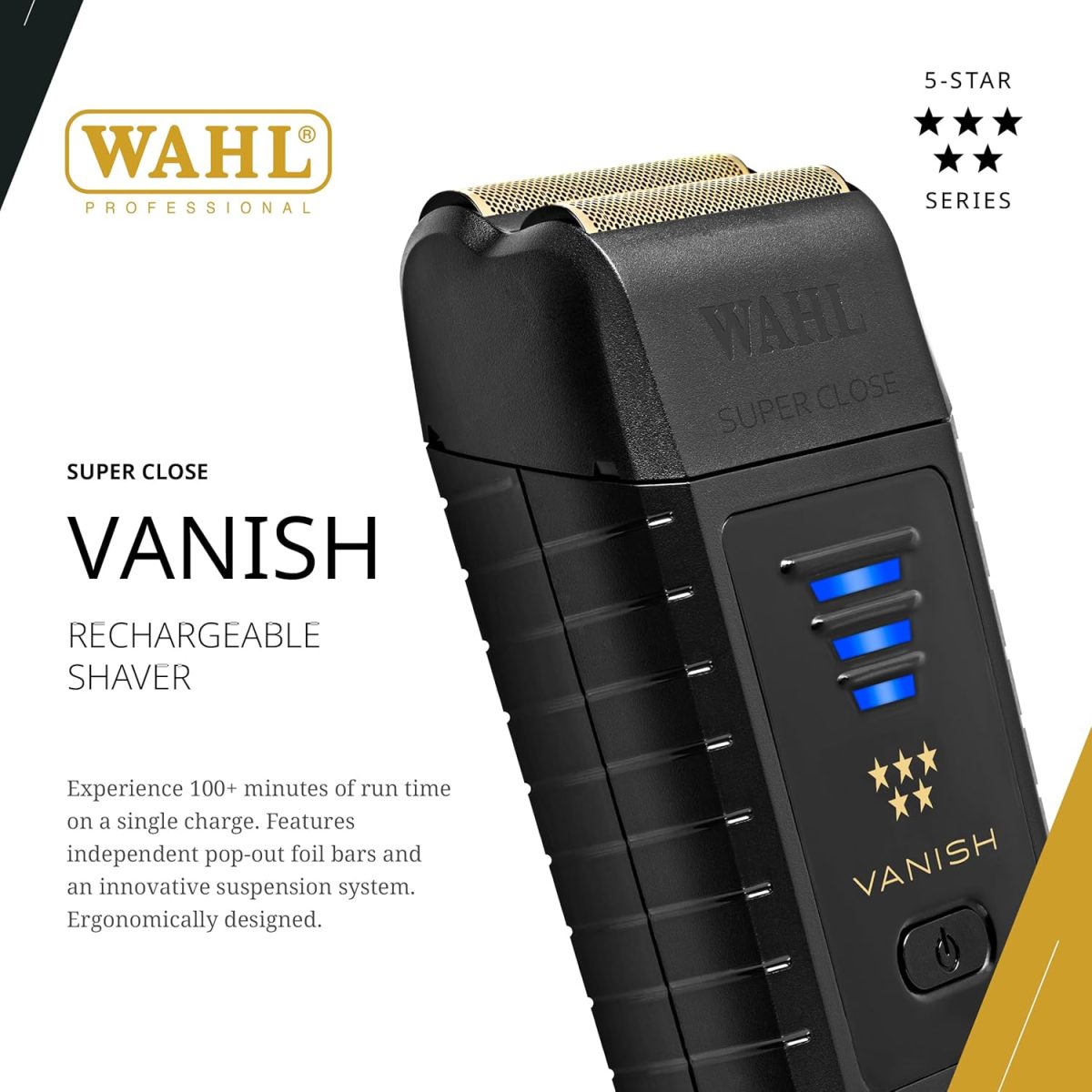 ⁦Wahl Professional 5 Star Vanish Shaver Cordless With Pop Foil Bars Ergonomic Design 100 Min Runtime Lithium Ion Battery⁩ - الصورة ⁦2⁩