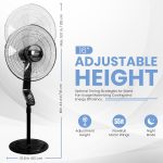 ⁦مروحة عمودية 16 بوصة بجهاز تحكم عن بعد و3 إعدادات للسرعة، مروحة حامل متذبذبة مع شاشة LED تعمل باللمس وتايمر وتبريد قوي 55 واط بارتفاع قابل للتعديل وقاعدة ثقيلة لتشغيل هادئ للمنزل والمكتب⁩ - الصورة ⁦6⁩