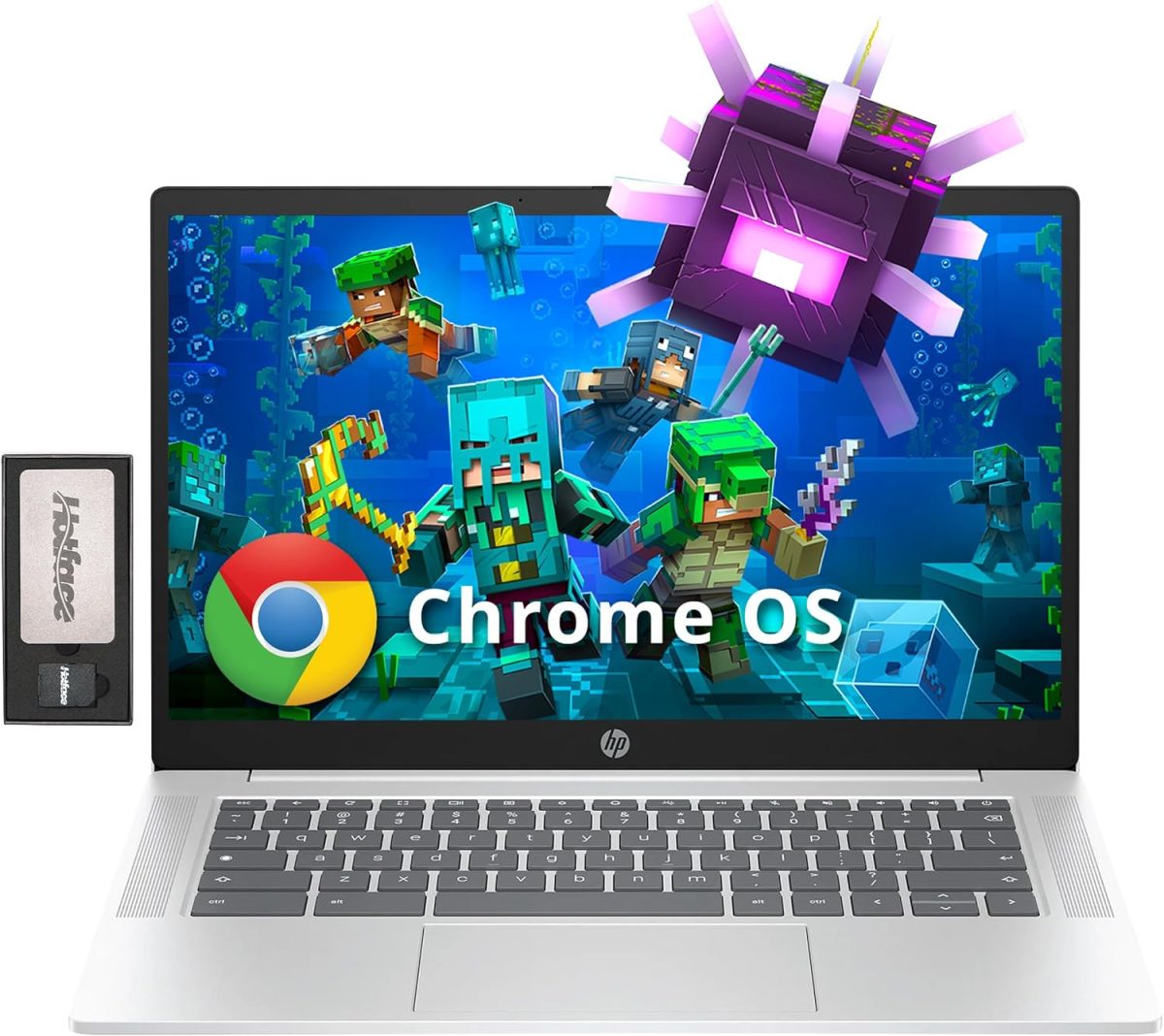 HP لابتوب كروم بوك 14 انش HD مضاد للتوهج، معالج انتل N200، 4GB LPDDR5، تخزين 288GB (128GB eMMC + قاعدة شحن 160GB)، بطاقة رسومات انتل UHD، واي فاي 6، كاميرا ويب، نظام تشغيل كروم، فضي
