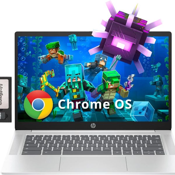 HP لابتوب كروم بوك 14 انش HD مضاد للتوهج، معالج انتل N200، 4GB LPDDR5، تخزين 288GB (128GB eMMC + قاعدة شحن 160GB)، بطاقة رسومات انتل UHD، واي فاي 6، كاميرا ويب، نظام تشغيل كروم، فضي