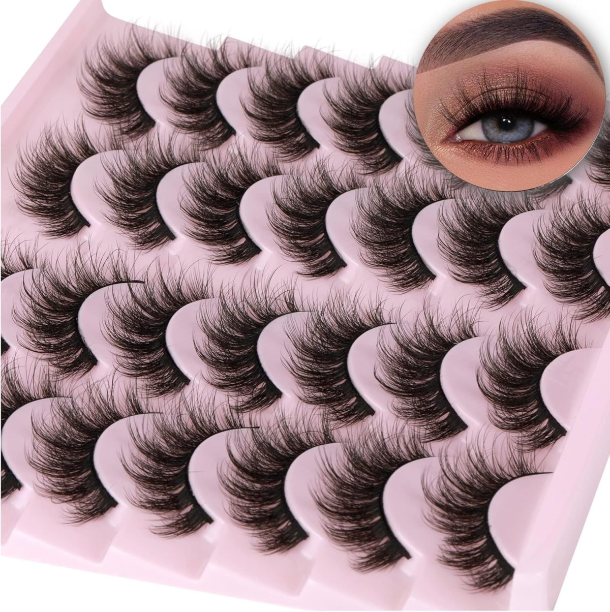 ⁦14 Pairs Wispy Mink Lashes Fluffy Eye Lashes, Natural Look 5D Volume 16mm Fake Eyelashes, Makeup Tools Eye Lashes⁩ - الصورة ⁦3⁩