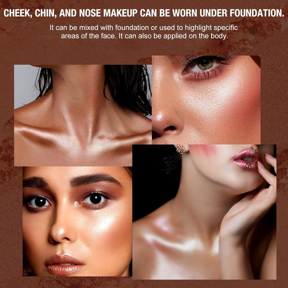 ⁦Khazna Highlighter Powder Palette, Makeup Palette Facial Bronzers Illuminator Palette Highlighter Baked Waterproof Long Lasting Brilliant Lighten Skin Color (5 Color, 1 Count (Pack of 1))⁩ - الصورة ⁦3⁩