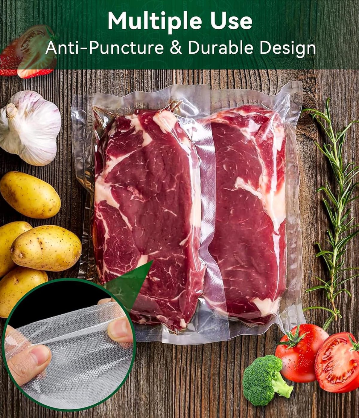 ⁦HEYMIX PROFESSIONAL Vacuum Food Sealer Roll - 4 Pack Vacuum Seal Bags Rolls,Seal Storage 28/20/15CMx5M,Heat Commercial Grade Bag Rolls Storage Bags Compatible with All Vac Machines,Food Saver⁩ - الصورة ⁦3⁩