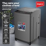 ⁦Impex 12Kg Fully Automatic Top Load Washing Machine | Dual Inlet (Hot/Cold) | 10 Wash Programs | Child Lock | Auto Restart | Metallic Body | Water Resistant | Detergent Tray | Dark Grey | WM1200TMG⁩ - الصورة ⁦2⁩