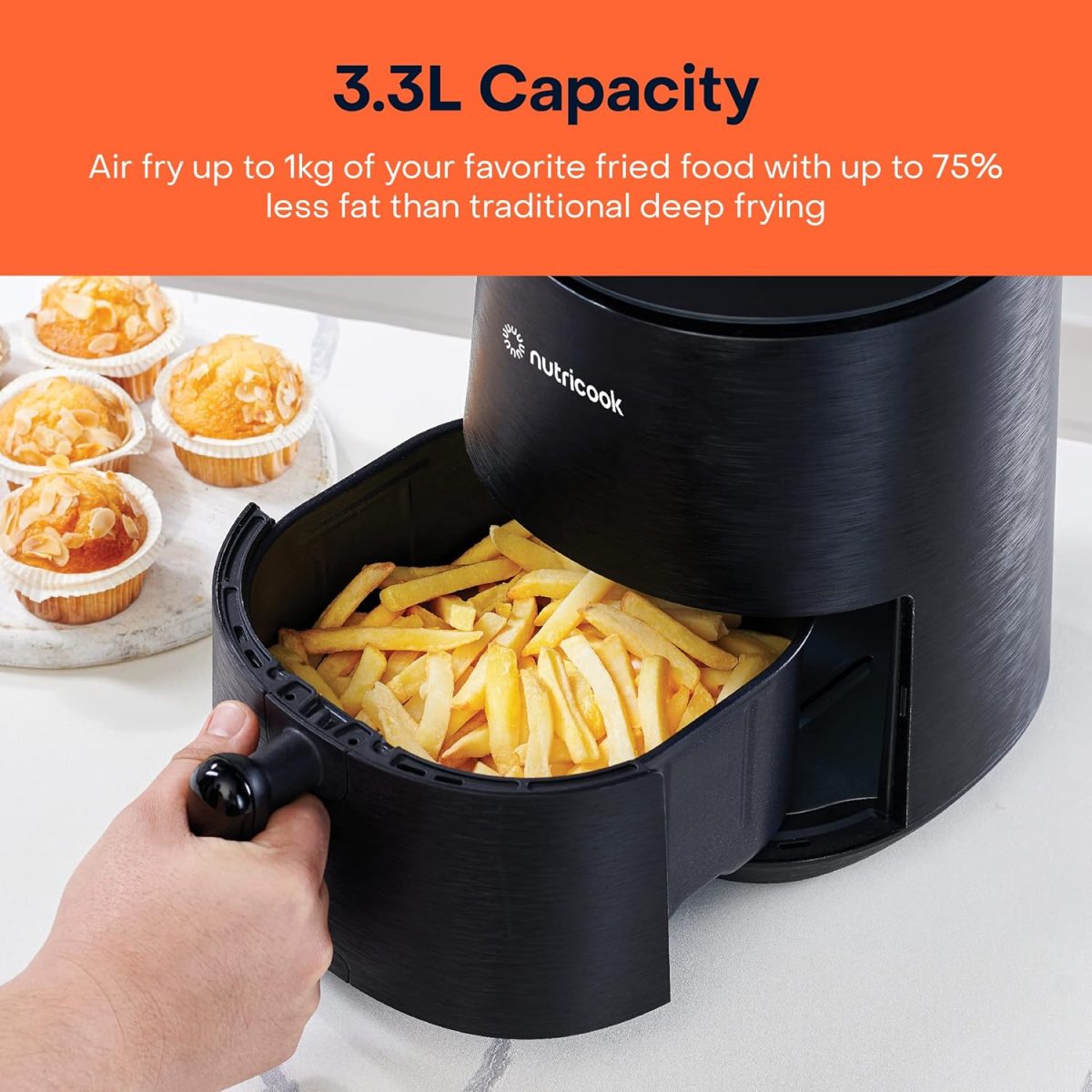 ⁦Nutricook Air Fryer Mini, 1500 Watts, Digital Display, Tempered Glass Control Panel, 8 Preset Programs with built-in Preheat function, 3.3 Liters, Black⁩ - الصورة ⁦4⁩