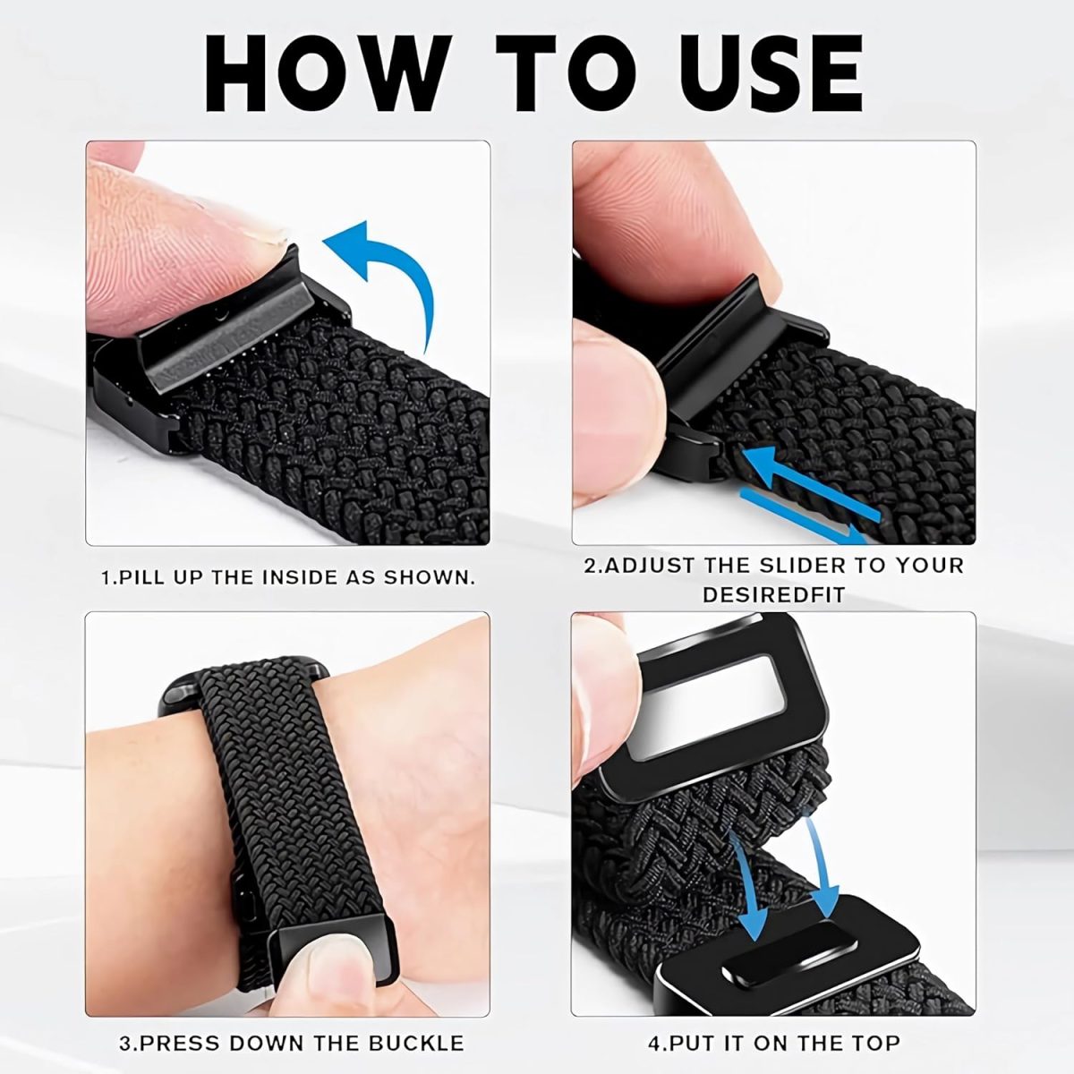 ⁦Braid Band Compatible with HUAWEI WATCH FIT4/ 4 Pro Smartwatch, Soft Stretch Nylon Replacement Strap with Magnetic Buckle (2 Packs)⁩ - الصورة ⁦4⁩