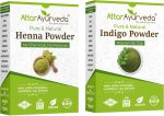 Attar Ayurveda Natural Dye for Black Hair (Henna Leaves powder, Indigo leaves powder combo pack) (200 grams + 200 grams = 400 grams total)