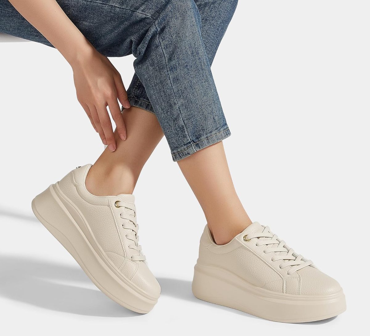 ⁦LUCKY STEP Women's Platform Fashion Sneakers Faux Leather Classic Tennis Shoes Low Top Casual Walking Shoes⁩ - الصورة ⁦8⁩