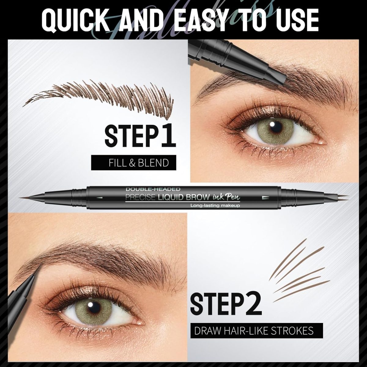 ⁦New 2-In-1 Dual-ended Microblading Eyebrow Pen,with Micro-Fork-Tip and Precise Brush-Tip,Waterproof and Sweat Proof,with Eyebrow Brush,Long-Lasting (Black Brown)⁩ - الصورة ⁦2⁩