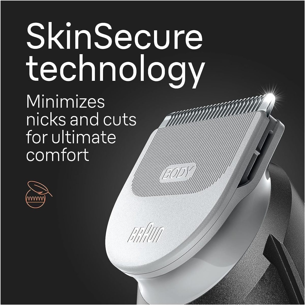 ⁦Braun Body Groomer 5 for Men, BG5340, Manscaping Tool, SkinShield Technology, Sensitive Comb, Lifetime Sharp Metal Blade, Body Groomer for Men, Gray/White⁩ - الصورة ⁦6⁩