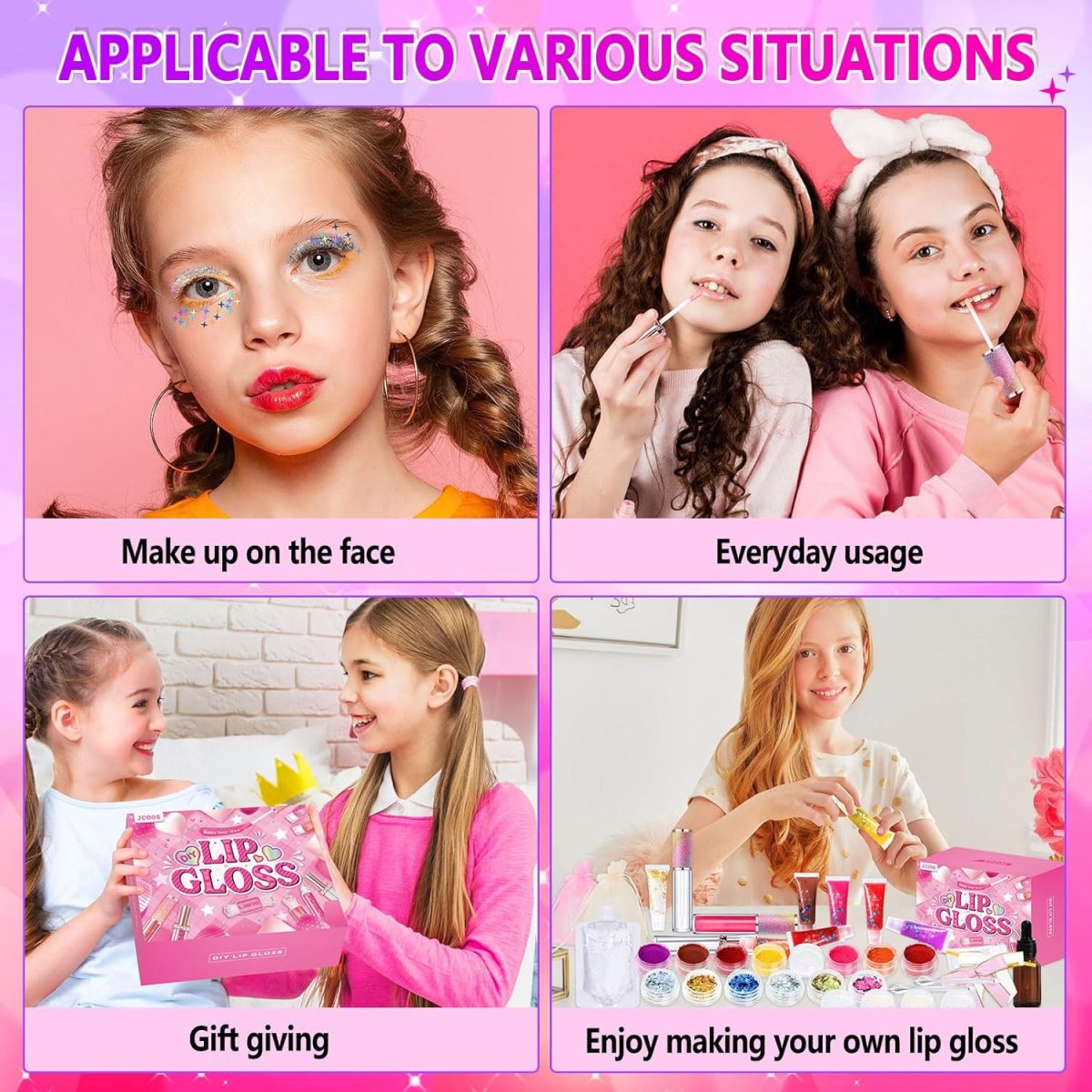 ⁦JCOOS Lip Gloss Making Kit, Lip Gloss Set for Teens Kids Tweens Girls Woman Lip Kit Fun DIY Lipgloss Making Kit, Make Your Own Lip Gloss Kit, Moisturizing Glitter Kids Gifts Stuff for Girls 10-12⁩ - الصورة ⁦6⁩