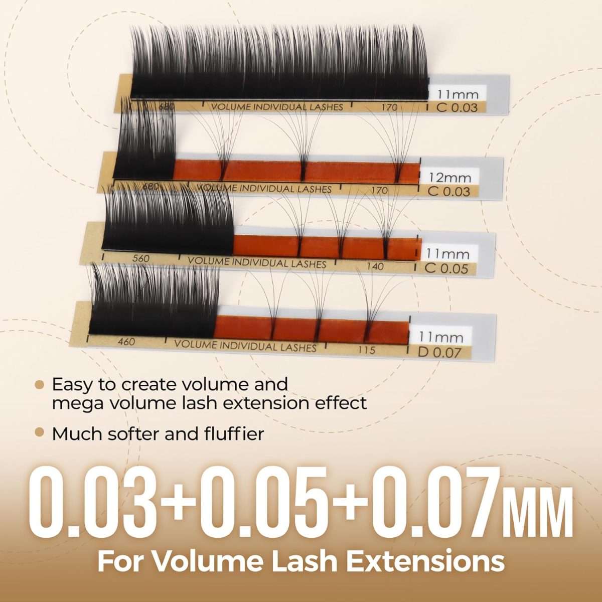 ⁦Russian Volume Lashes 0.03mm Thickness C Curl 8-15mm Mix Tray Faux Individual Eyelash Extension Soft Semi-Permanent Lashes Pure Korean(Professional Salon Use)⁩ - الصورة ⁦8⁩