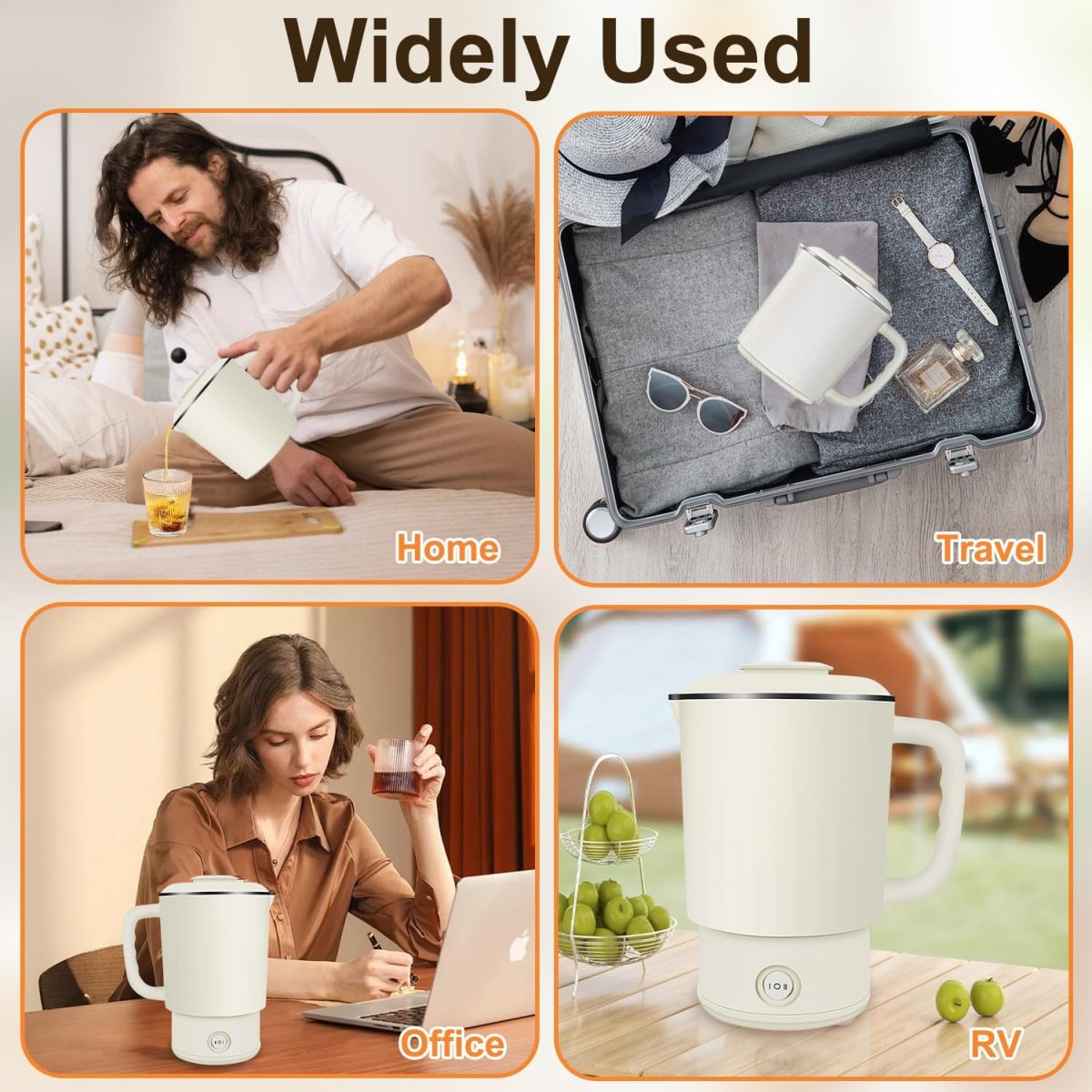 ⁦ANYOUI 4 in 1 Electric Kettle,0.8L Portable Kettle with Two Temperature Modes for Cooking, Tea, Eggs,5Mins Fast Boiling,600W Stainless Steel Kettle with Detachable Base for Camping, Travel,and Office⁩ - الصورة ⁦7⁩