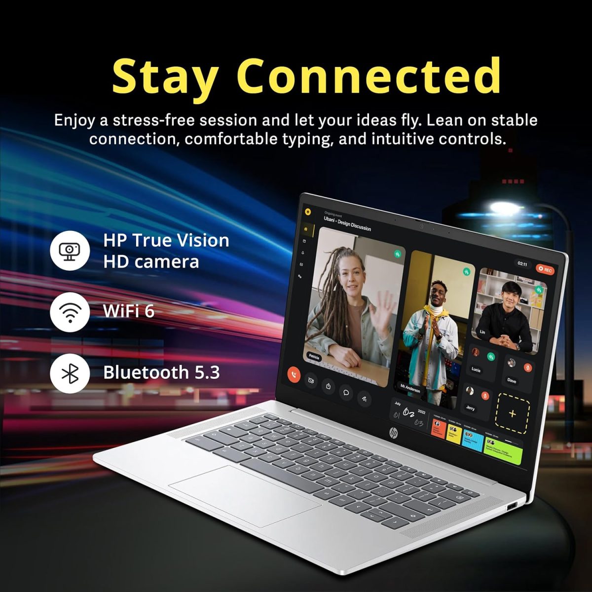 ⁦HP لابتوب كروم بوك 14 انش HD مضاد للتوهج، معالج انتل N200، 4GB LPDDR5، تخزين 288GB (128GB eMMC + قاعدة شحن 160GB)، بطاقة رسومات انتل UHD، واي فاي 6، كاميرا ويب، نظام تشغيل كروم، فضي⁩ - الصورة ⁦5⁩