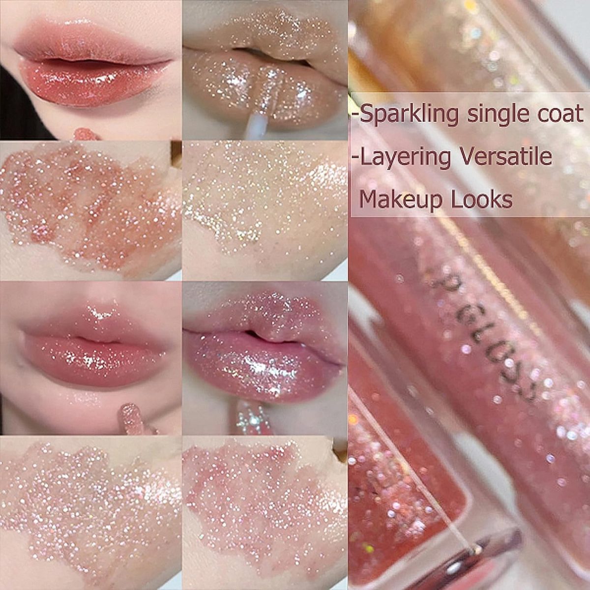 ⁦MAKINGTEC 5 Colors Shimmery Glitter Lip Gloss Liquid Lipstick Set, Plumping Hydrating Lip Glow Oil, Instense High Reflective Color Lipstick Makeup⁩ - الصورة ⁦2⁩