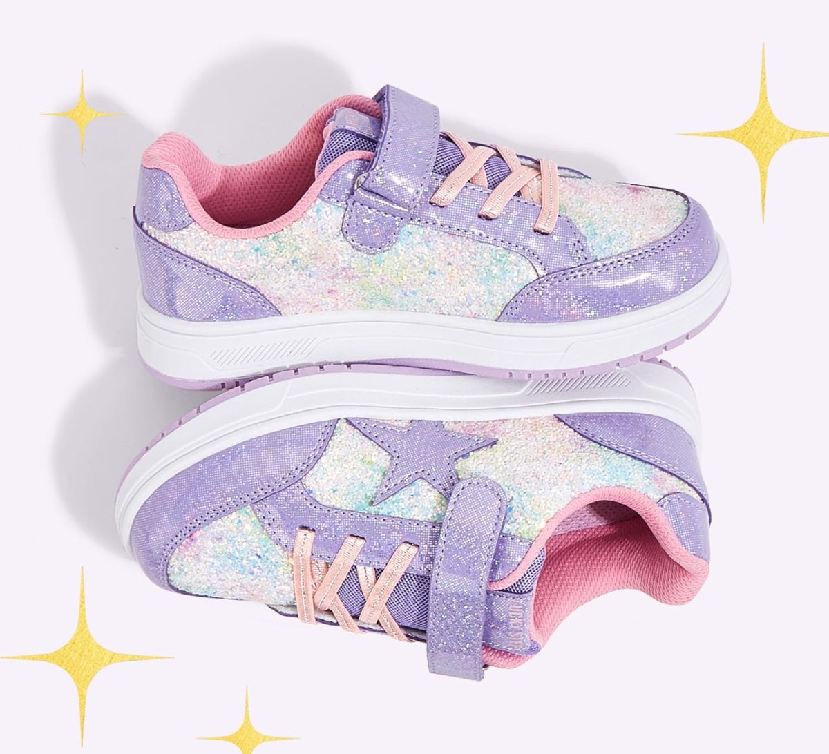 ⁦LUCKY STEP Kid's Glitter Walking Shoes Shiny Sparkly Sequins Fashion Sneakers Hook and Loop Athletic Unisex-Child Casual Running for Children/Boys/Girls⁩ - الصورة ⁦7⁩