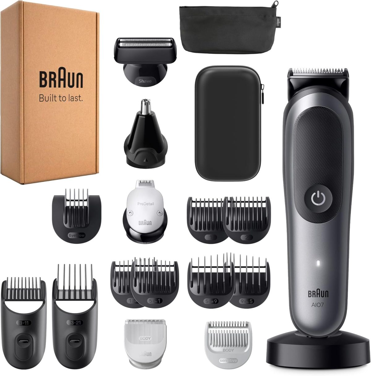⁦Braun All-in-One Series 7 Grooming Kit, 18in1, ProBlade & AutoSense, 120 Min, SkinGuard & Beard Fading, AquaGrip for Under Water Use, AIO7585, Grey⁩ - الصورة ⁦2⁩