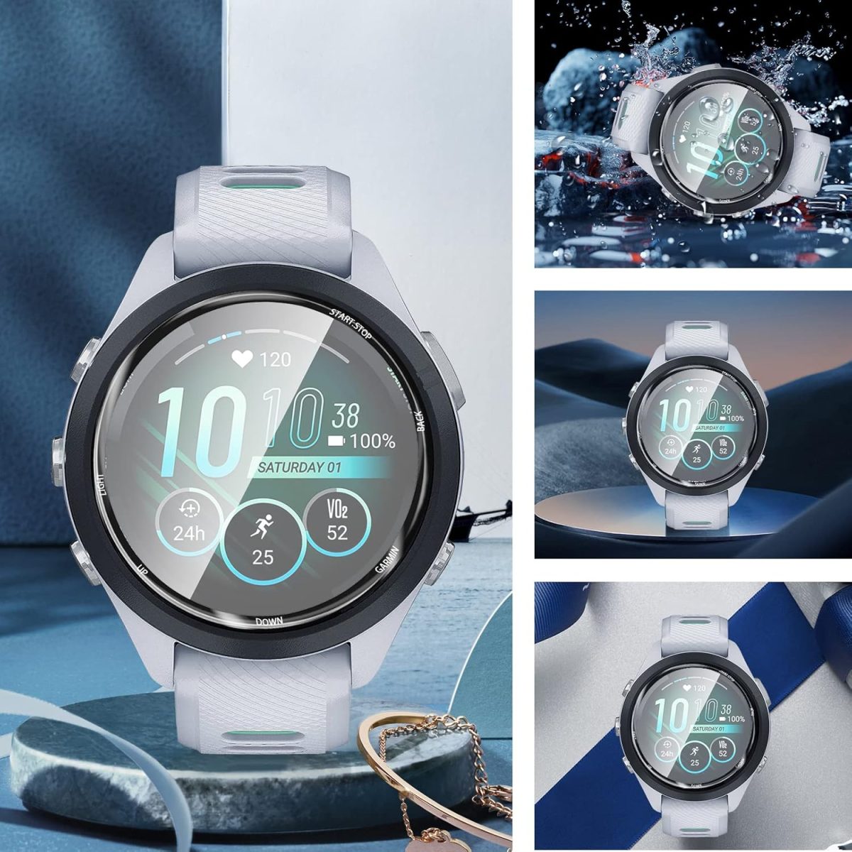⁦Diruite 3-Pack Screen Protector for Garmin Forerunner 265S, HD Glass Screen Protector for Garmin Forerunner 265S [Bubble-free] [Scratch Resistant] [Full Cover]⁩ - الصورة ⁦5⁩