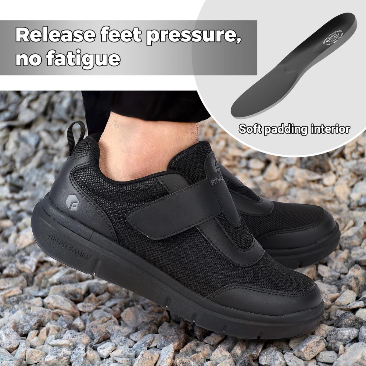 ⁦FitVille Shoes for Men Adjustable Slip-on Extra Wide Walking Shoes for Swollen Feet - EasyTop Duo Strap V4⁩ - الصورة ⁦7⁩