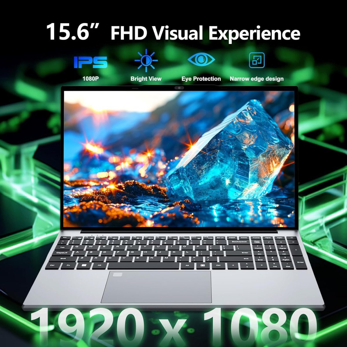 ⁦AVENKA Gaming Laptop, 15.6 inch, Celeron N5095, 16GB RAM, 512GB SSD, FHD 1920x1080, 180 Angle Opening, Fingerprint Unlock, Backlit Keyboard, Mini-HDMI⁩ - الصورة ⁦3⁩