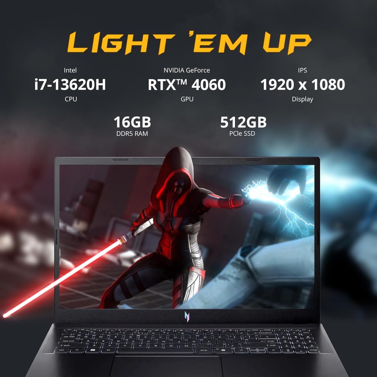 ⁦acer Nitro 15.6" FHD IPS 144Hz Gaming Laptop, Intel i7-13620H, 16GB DDR5, 512GB SSD, NVIDIA GeForce RTX 4060, Keyboard Backlight, Wi-Fi 6, HD Webcam, Windows 11 Home, Black, 256GB Docking Station Set⁩ - الصورة ⁦3⁩