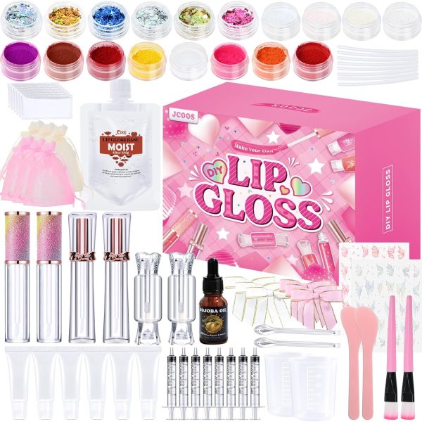 JCOOS Lip Gloss Making Kit, Lip Gloss Set for Teens Kids Tweens Girls Woman Lip Kit Fun DIY Lipgloss Making Kit, Make Your Own Lip Gloss Kit, Moisturizing Glitter Kids Gifts Stuff for Girls 10-12
