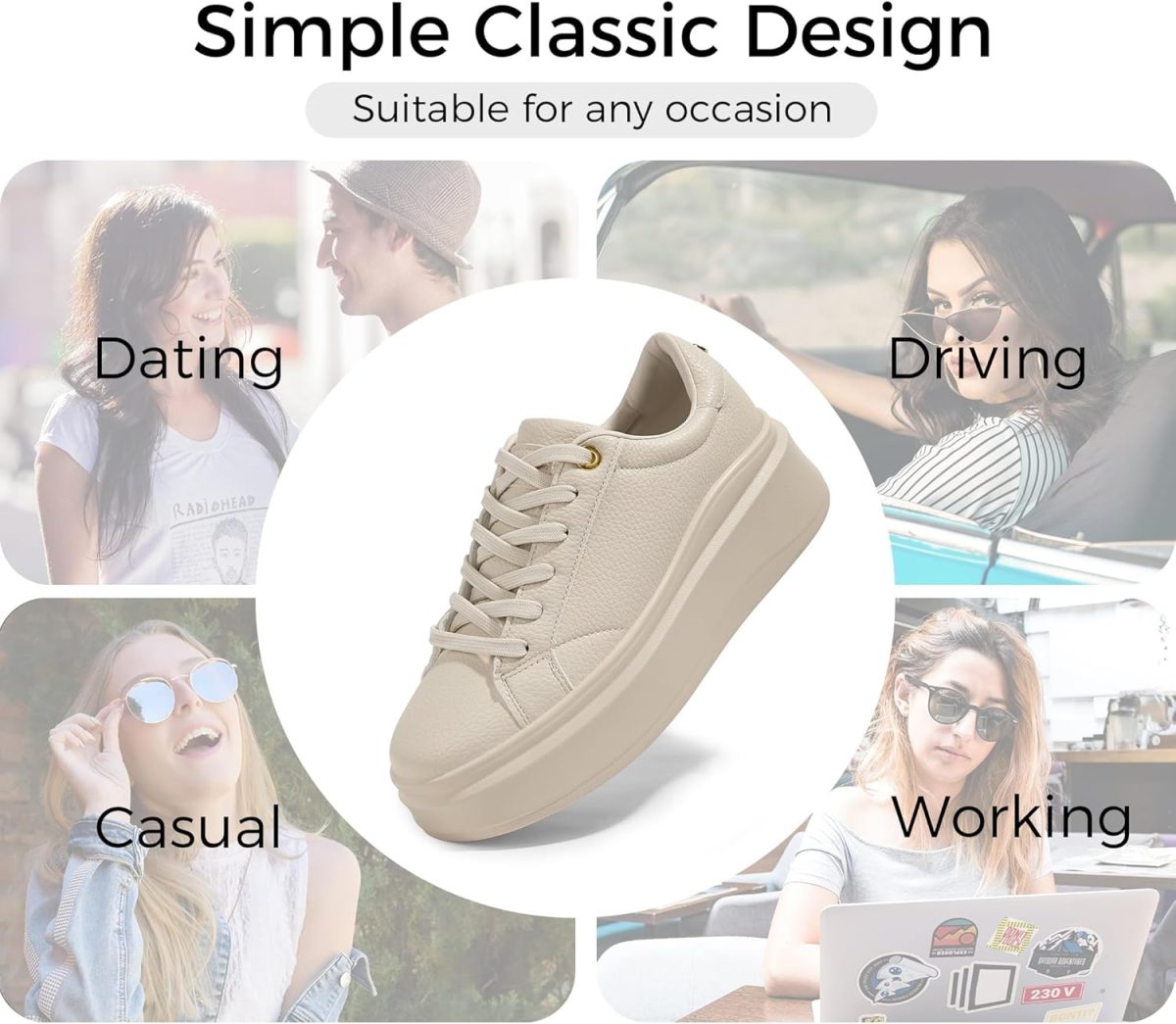 ⁦LUCKY STEP Women's Platform Fashion Sneakers Faux Leather Classic Tennis Shoes Low Top Casual Walking Shoes⁩ - الصورة ⁦2⁩