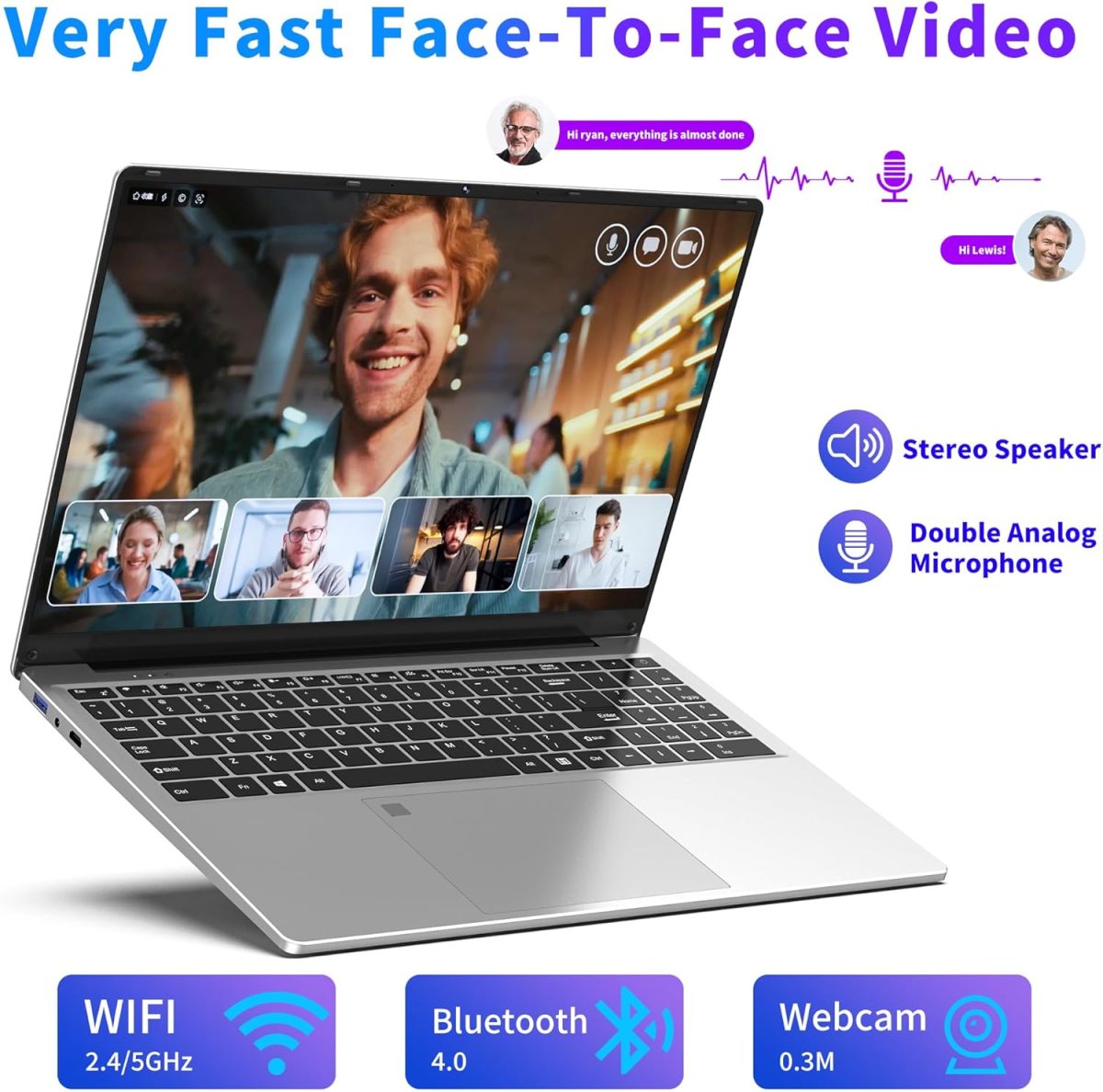 ⁦NIAKUN 16 Inch Laptop Computer 2025, Gaming Laptop, 16GB RAM 512GB SSD, N100 Processor, UHD Graphics 750 MHz, FHD 1920 * 1200, 180° Open, Backlit Keyboard, Windows 11 Pro, Fingerprint Unlock, Student⁩ - الصورة ⁦6⁩