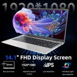 ⁦لابتوب فضي 14 انش، شاشة FHD IPS، سيليرون J4125، 8GB DDR4، 128GB SSD، [ويندوز 11 برو واوفيس 365]، رفيع للغاية، فتحة 180 درجة، USB 3.0، بلوتوث، مثالي للدراسة والعمل (128GB)⁩ - الصورة ⁦3⁩
