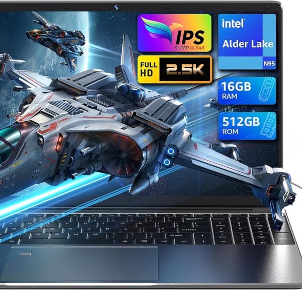 DREAMFYRE 16.1" Laptop - 2.5K HD Laptop PC 16GB RAM 512GB SSD, Quad-Core N95 Processor (up to 3.4 GHz) Portable Laptop Computer with Touch ID, WiFi, BT4.2, Suitable for Business/Entertainment