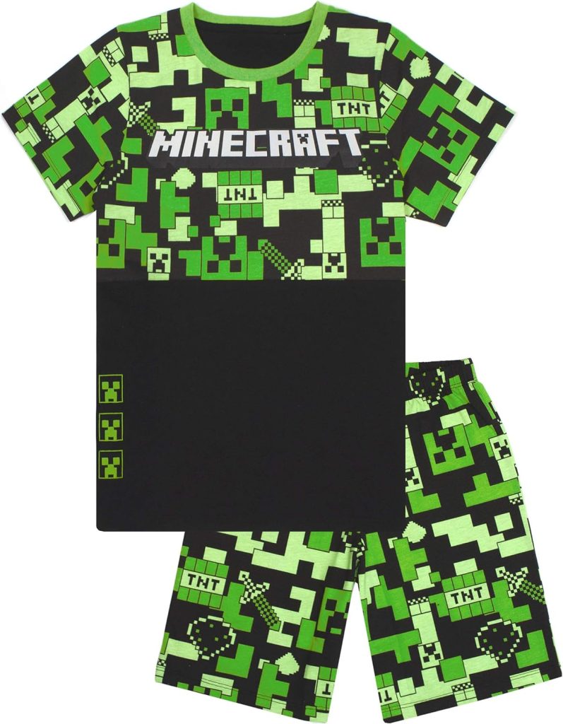 Minecraft Pajamas Boys 4 Design Options Kids Top Shorts Gamer PJs