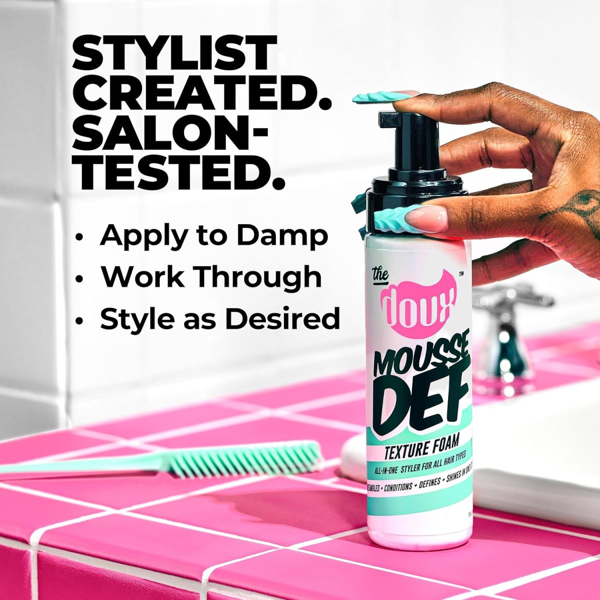 ⁦Multi-Use Mousse for Curly Hair – The Doux Mousse Def Texture Foam for Styling, Curl Definition, Volume & Shine – Curl Cream Alternative for African Hair & Natural Hair Styles⁩ - الصورة ⁦4⁩