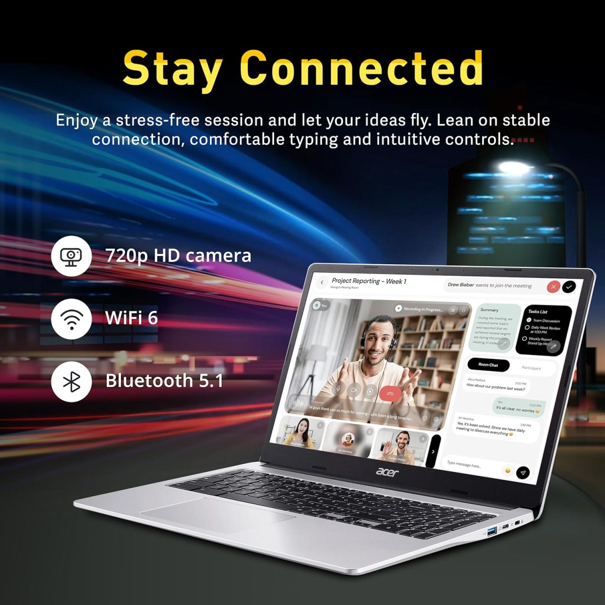 ⁦acer Chromebook 315 Laptop, 15.6" HD Anti-Glare Display, Intel Pentium N6000, 4GB LPDDR4X, 288GB Storage(128GB eMMC + 160GB Docking Station Set), UHD Graphics, Num Pad, Wi-Fi 6, Chrome OS, Silver⁩ - الصورة ⁦5⁩